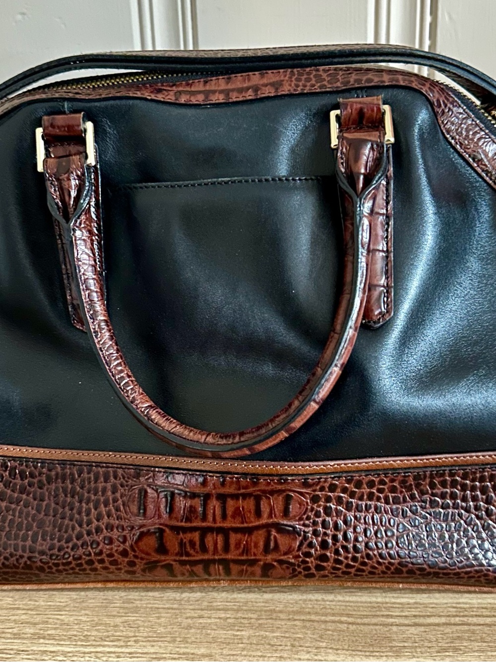 Brahmin Black and Brown Leather Satchel Handbag - Picture 2 of 6